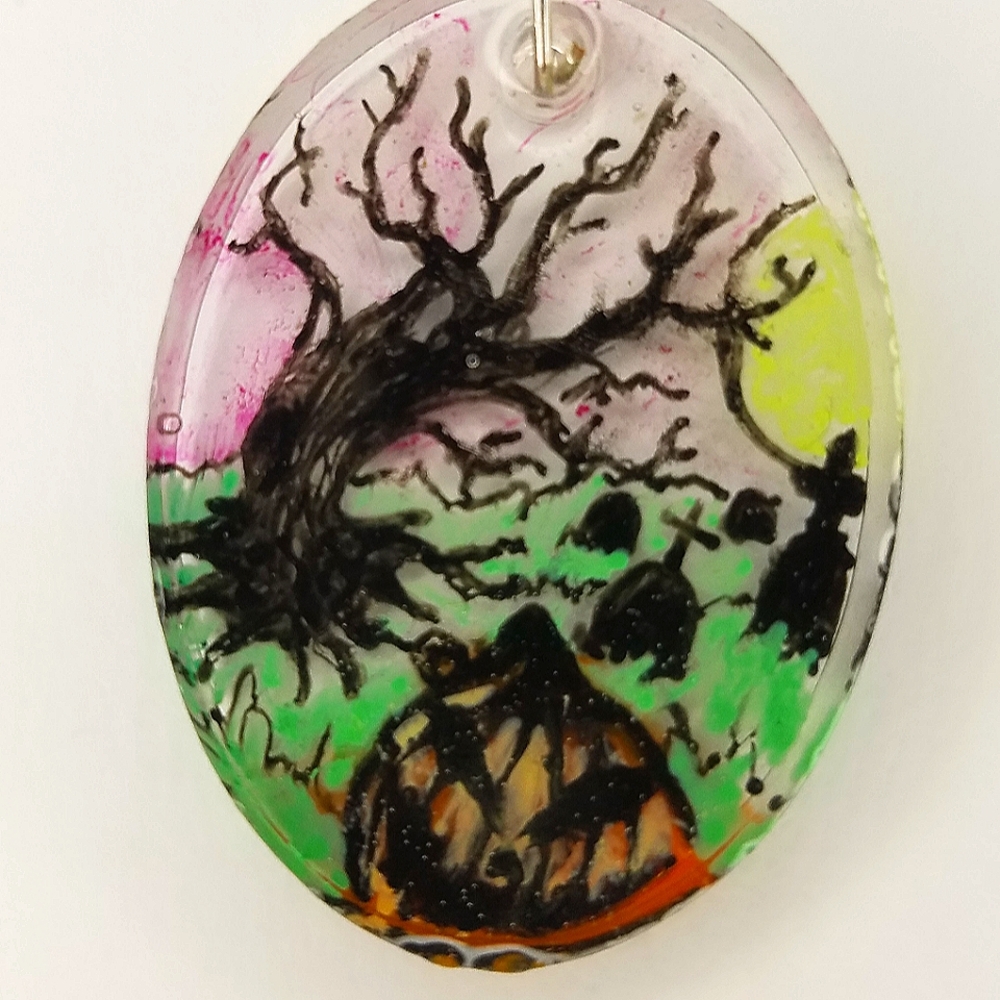 Hand Drawn Creepy Scene Necklace